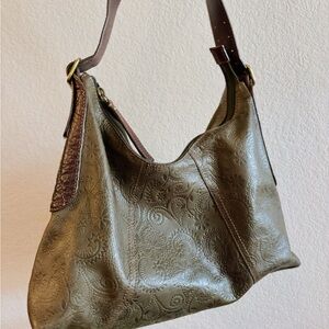FOSSIL Olive Green Embossed Leather Shoulder Bag
